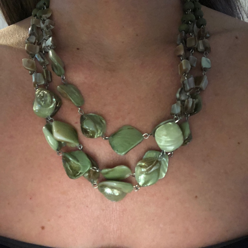 NY & Co Three Strand Wood and Shell Bead Necklace